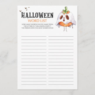 Carte Jeu de liste de mots pour Halloween Theme Party