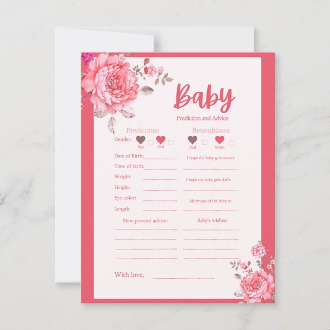 Carte Jeu de prédiction et de conseil sur le Baby shower (Devant)