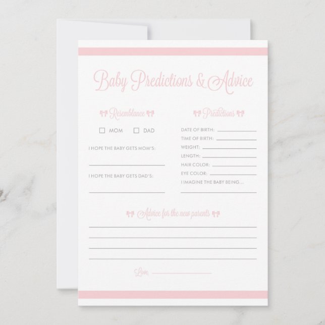 Carte Jeu de prédiction pour Baby Shower «Rayures roses  (Devant)