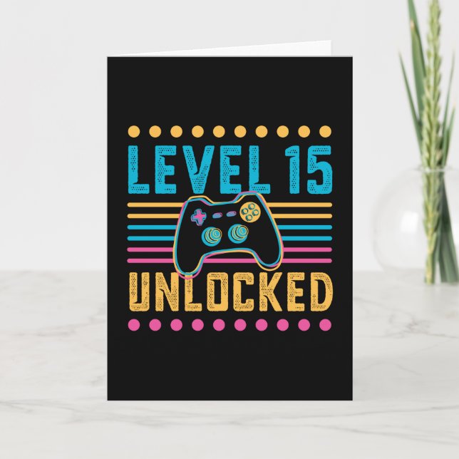 Carte Jeu niveau 15 déverrouillé 15e anniversaire Gamer  (Devant)