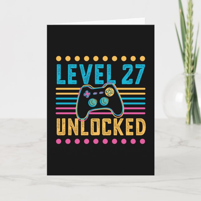 Carte Jeu niveau 27 déverrouillé 27e anniversaire Gamer  (Devant)