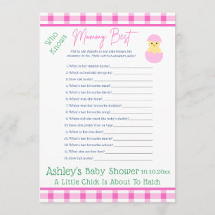 Carte Jeu pour Baby Shower Fille Naissance Fille Poussin