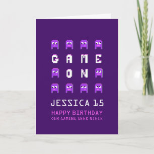 Carte Jeu sur pixel monstres gamer nièce 15e anniversair
