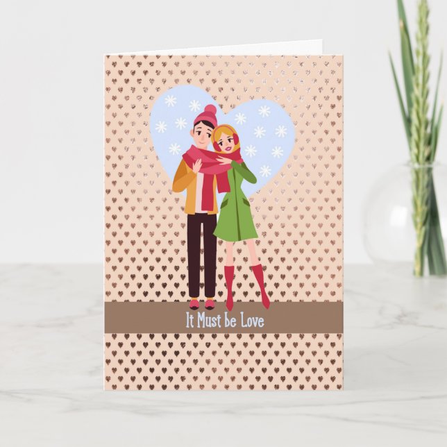 Carte Jeune couple avec Arrière - plan de coeur, Romance (Devant)