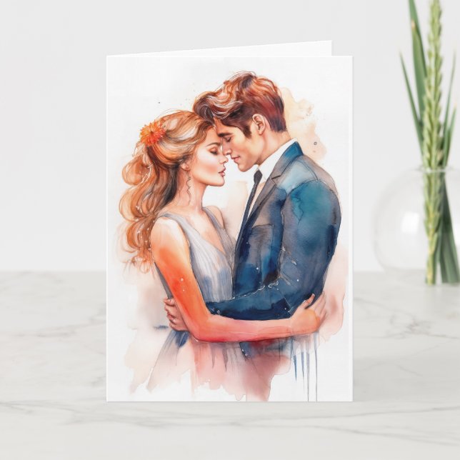 Carte Jeune couple embrasse pour la fête de Valentines (Devant)