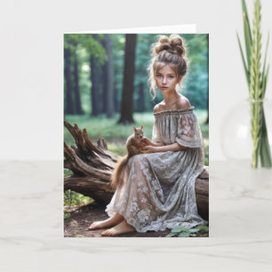 Carte Jeune Femme d'anniversaire avec écureuil