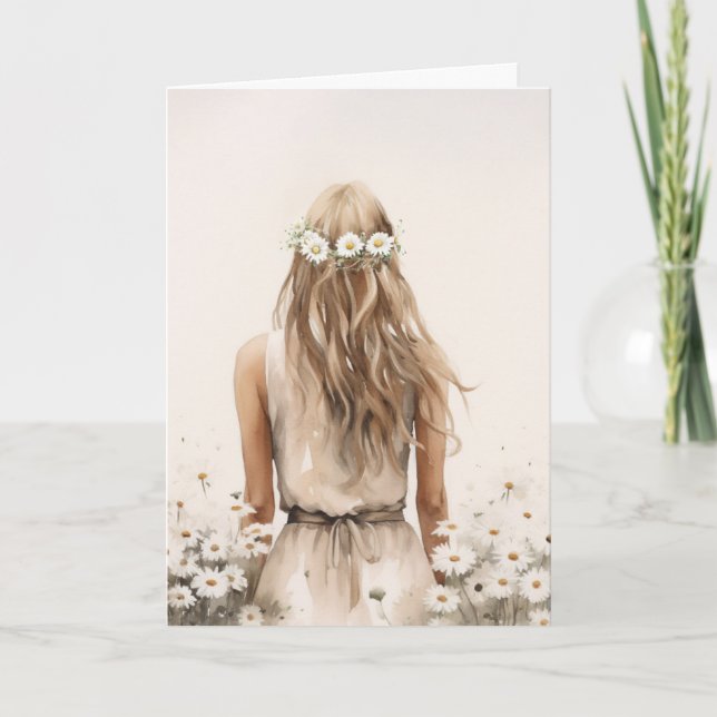 Carte Jeune Femme Dans Le Champ De Daisy (Devant)