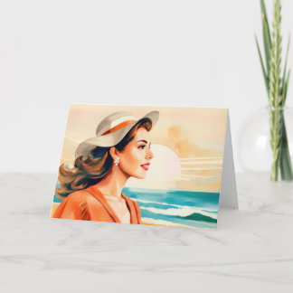 Carte Jeune femme profitant du soleil sur la côte