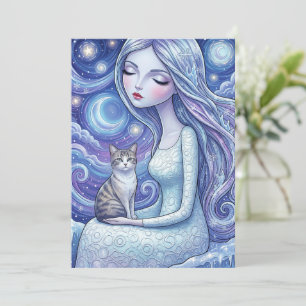 Carte Jeune Fille de la Lune d'Hiver & Fantaisie de Chat