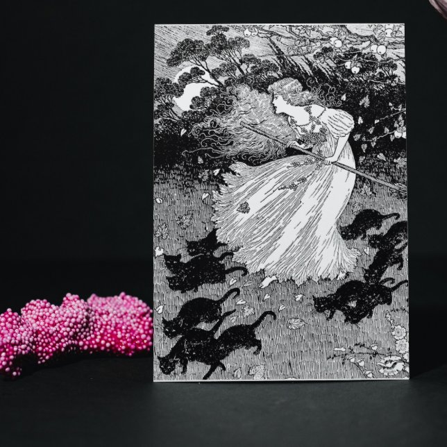 Carte Jeune sorcière et chats noirs (Créateur téléchargé)