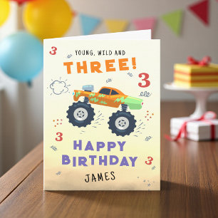 Carte Jeune Wild 3e anniversaire Enfants Monster voiture