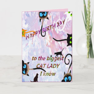 CARTE JEUX ANNIVERSAIRE À LA PLUS GRANDE DAME CHAT QUE J