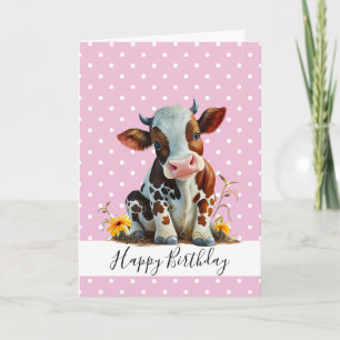 CARTE JEUX ANNIVERSAIRE CUTE FILLE VACHE BROWN