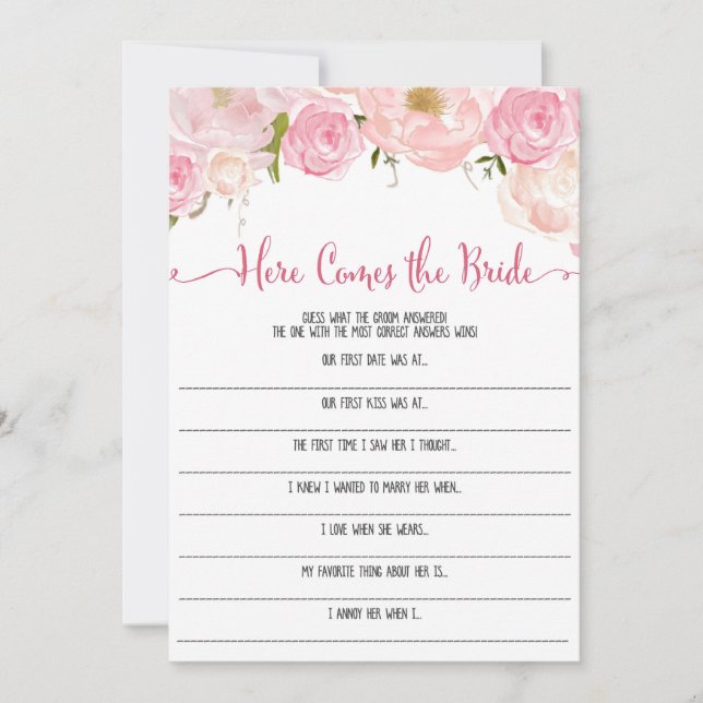Carte Jeux de Baby Shower Floral Voici la mariée (Devant)
