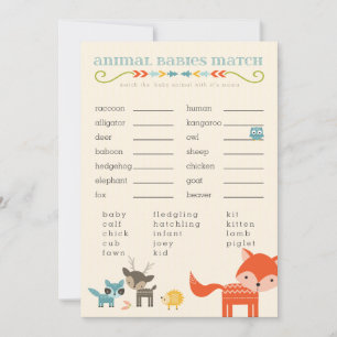 Carte Jeux de Baby shower pour animaux de bois - hibou,