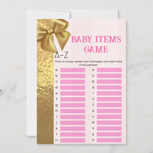 Carte Jeux de Baby shower pour filles bébés (Devant)