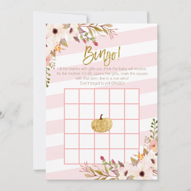 Carte Jeux de Bingo Baby Shower Citrouille en Or Rose (Devant)