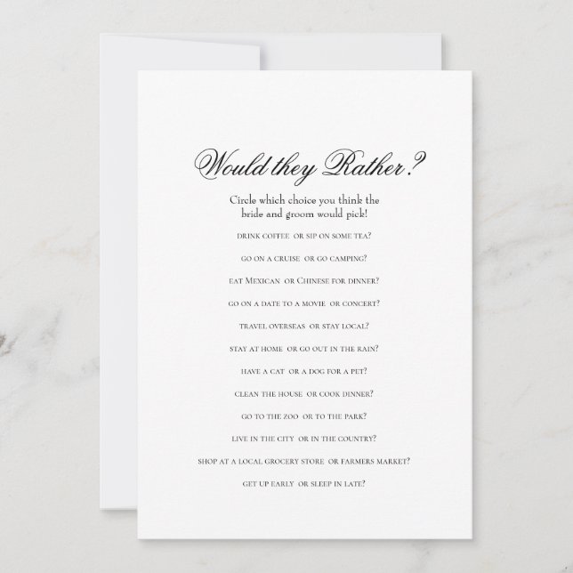 Carte Jeux de Fête de Mariage Recto-Verso - 2 (Devant)