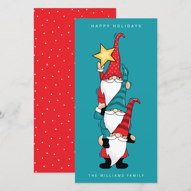 Carte JEUX VACANCES Gnomes Décoration Arbre (Devant / Derrière)