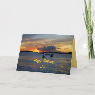 Carte Jim Happy Birthday Sailboats au coucher du soleil