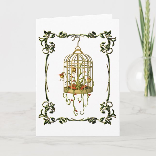 Carte Jingle bell plante dans une cage à oiseaux Art nou (Devant)