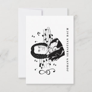 Carte Johann Sebastian Bach Portrait et buste avec notes