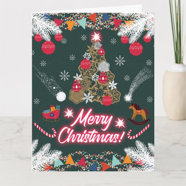 Carte Joie à feuillage persistant de Noël (Devant)