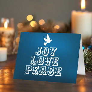 Carte Joie amour paix colombe blanc noël arbre bleu