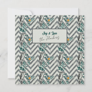 Carte Joie & Amour - Zigzag Motif d'oiseaux et de fleurs