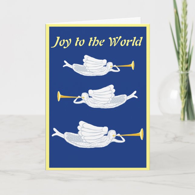 Carte Joie au monde Anges de Noël avec trompettes (Devant)