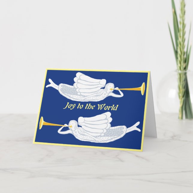 Carte Joie au monde Anges de Noël avec trompettes (Devant)