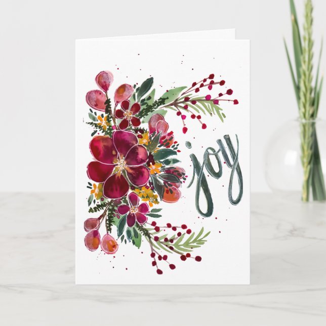 Carte Joie Floral Noël Personnaliser le sentiment (Devant)