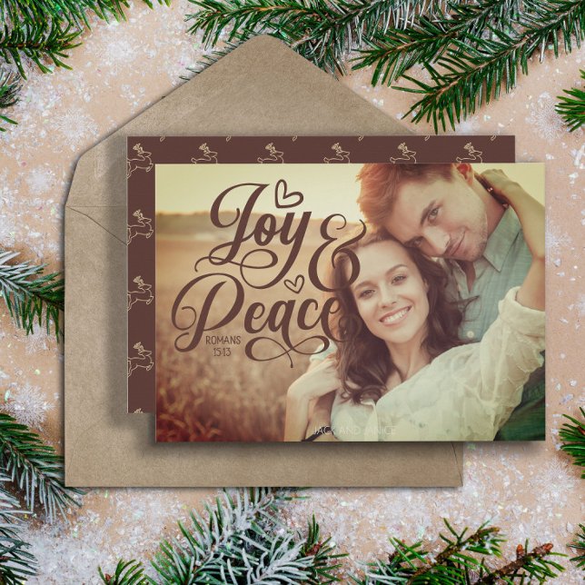 Carte Joie Paix Bible chrétienne Verse Noël Photo (Joy and Peace Christian Christmas photo greeting card.)