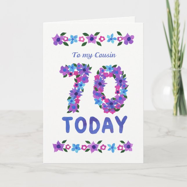 Carte Joli 70ème anniversaire de florale, pour Cousin (Devant)