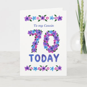 Carte Joli 70ème anniversaire de florale, pour Cousin