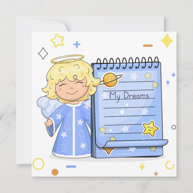 Carte Joli ange de dessin animé avec un carnet en papier (Devant)