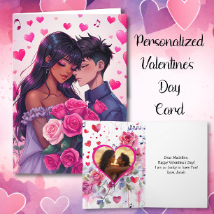 Carte Joli Anime Bi-Racial Saint-Valentin Personnalisé