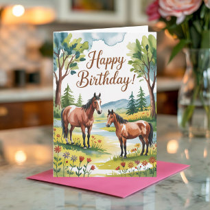 Carte Joli Anniversaire de Cheval à l'aquarelle Personna
