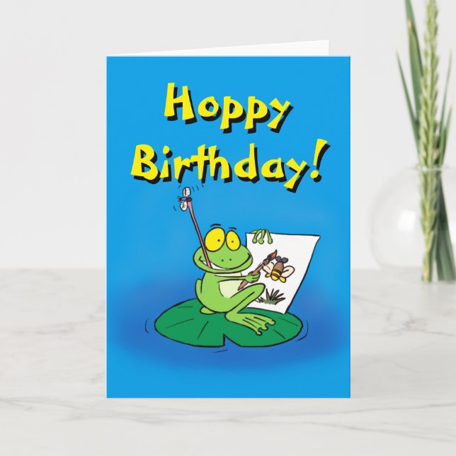 Carte Joli anniversaire de grenouille caricaturale (Devant)