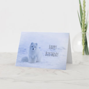 Carte Joli anniversaire de neige sur le renard arctique