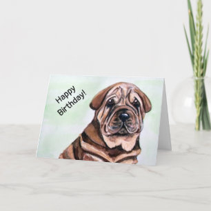 Carte Joli Anniversaire de Shar Pei Chien