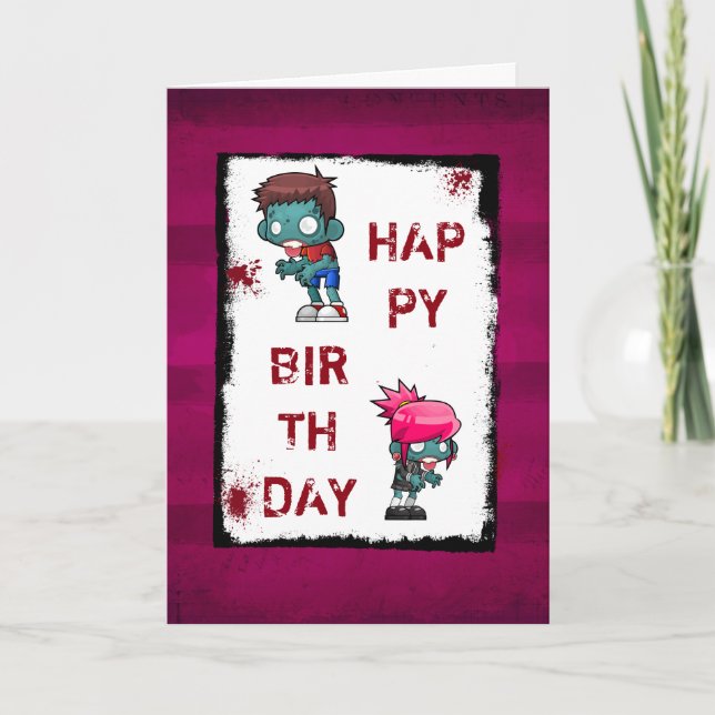 Carte Joli anniversaire garçon et fille Zombie garçon et (Devant)