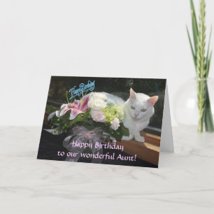 Carte Joli anniversaire personnalisable de chat/fleurs