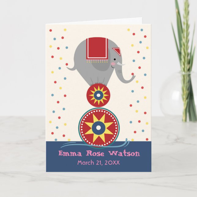 Carte Joli anniversaire pour enfant avec éléphant acroba (Devant)