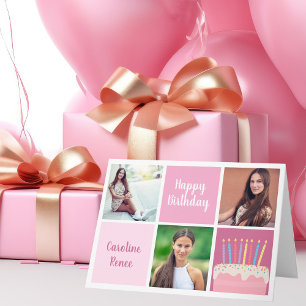 Carte Joli Anniversaire rose Collage photo personnalisé