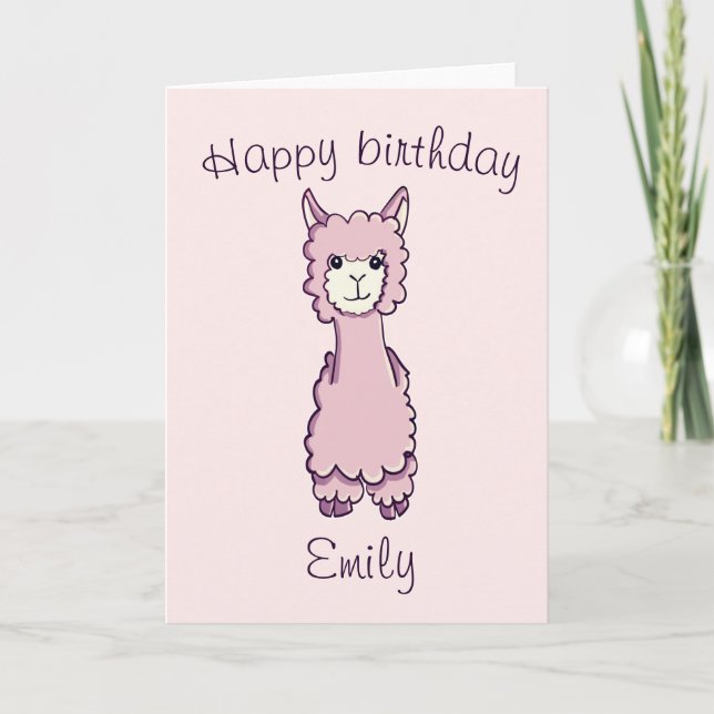 Carte Joli Anniversaire rose mignonne Alpaca (Devant)