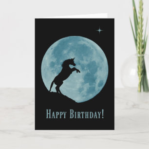 Carte Joli Anniversaire Unicorne et Lune Bleue
