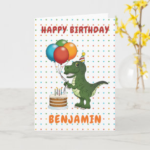 Carte Joli Anniversaire vert mignon T-rex Dinosaur color
