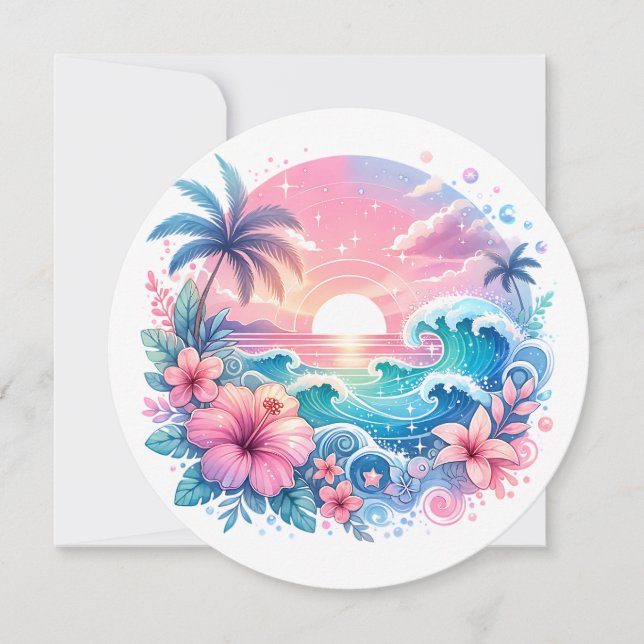 Carte Joli Art côtier rose et bleu (Devant)