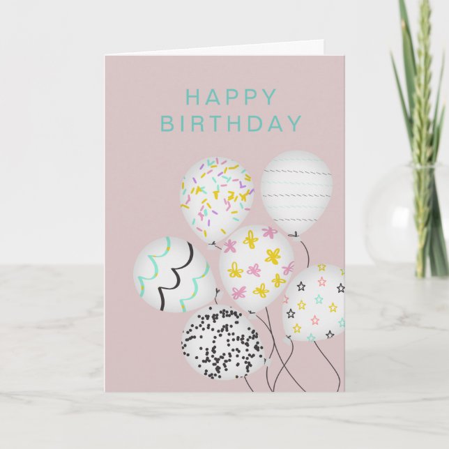 Carte joli ballon d'anniversaire joyeux plié (Devant)